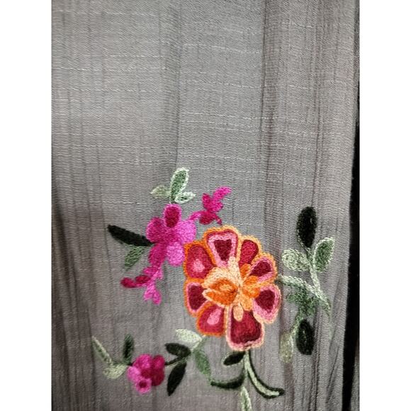 2750)Figueroa & Flower Taupe Embroidery Long Sleeve Button Up Tunic Top XL - Picture 8 of 12